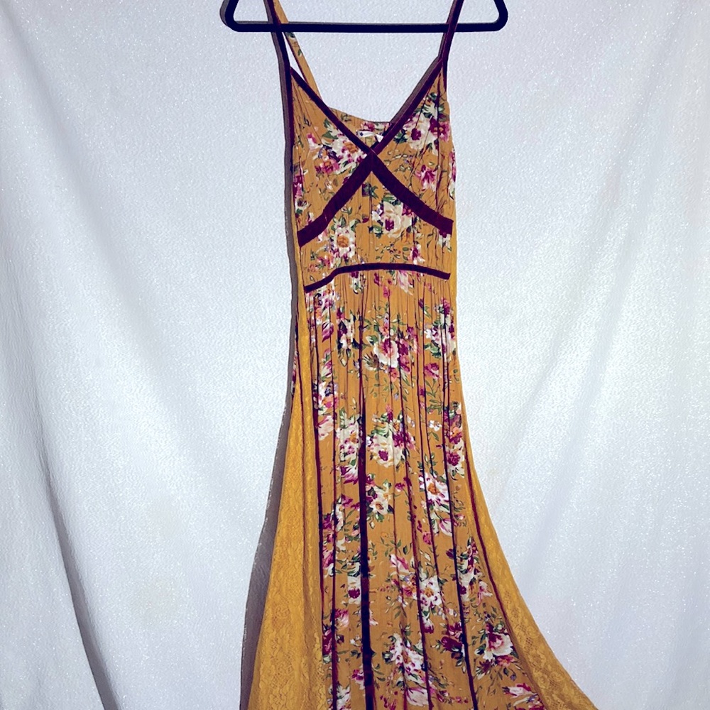 Chelsea & Violet Floral Maxi Dress - Mustard and Burgundy